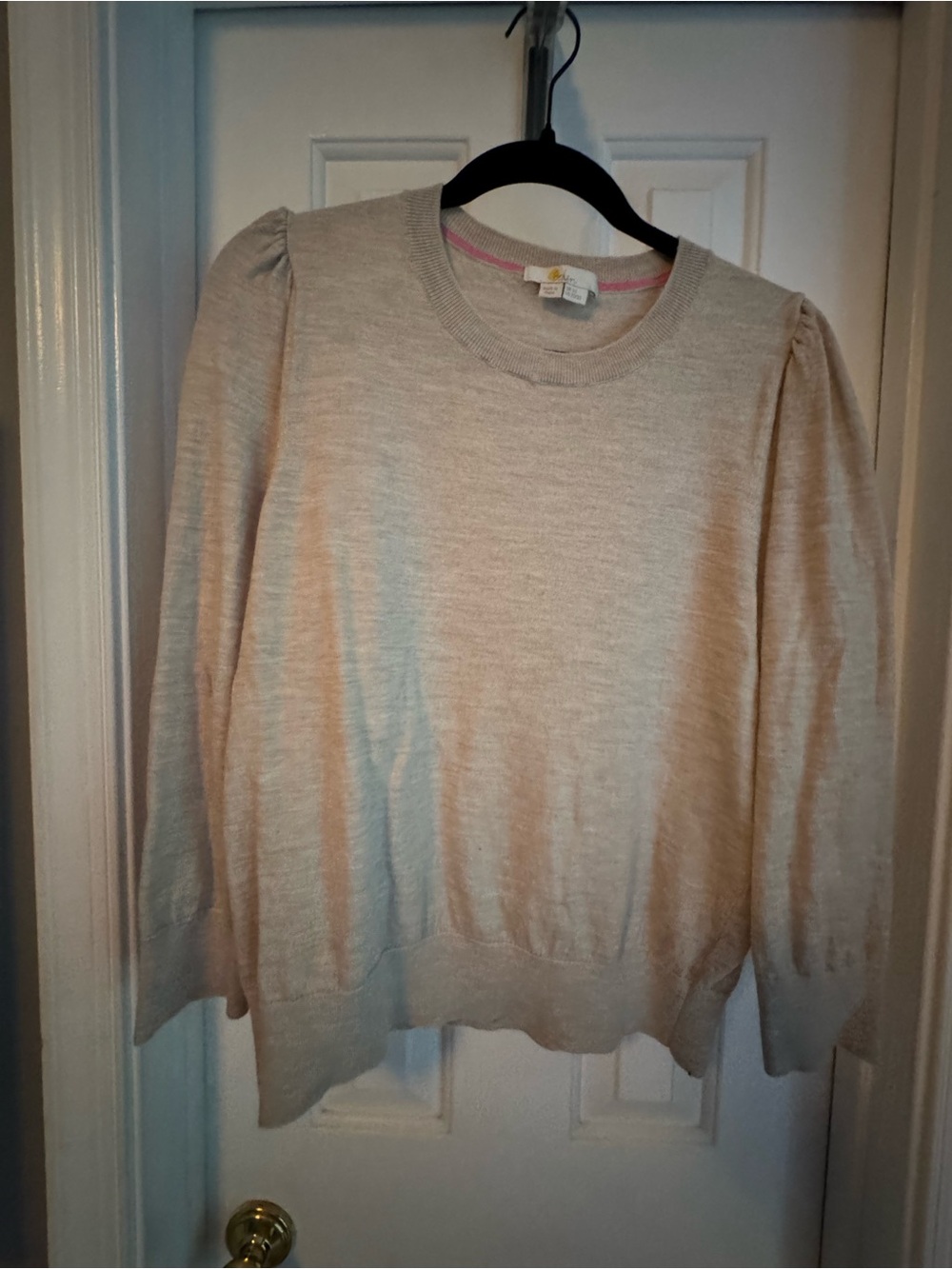 Boden Cream Puff-Sleeve Crewneck Sweater